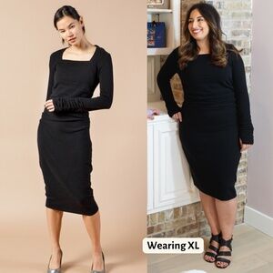 XL Black Cashmere Sweater Dress Long Sleeves, Womens Knit Midi Winter Dress NWT